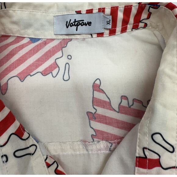 VATPAVE Mens Size XL Hawaiian Shirts America Red White Blue Button Short Sleeve - Picture 4 of 6